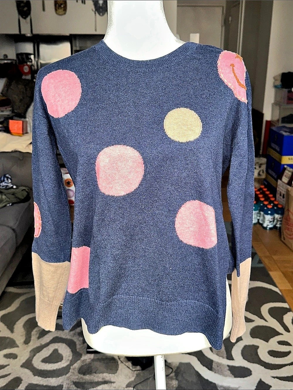 Zaket & Plover Polka Dot Sweater in Blue & Pink